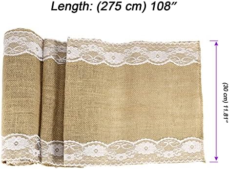JOIKIT 10 Pack 12 x 108 inch Burlap Lace Table Runner, Rustic Natural Jute Wedding Table Runner Decoration with White Lace for Country Wedding Party Dinner Thanksgiving Christmas - Image 2