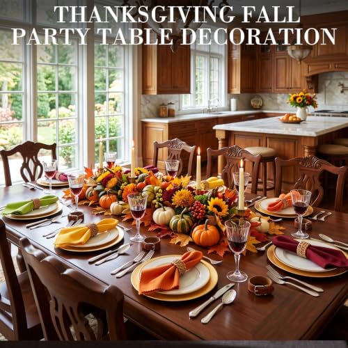 Preboun 24 Pcs Fall Harvest Cloth Napkins 19"x19" with Napkin Rings - Image 6