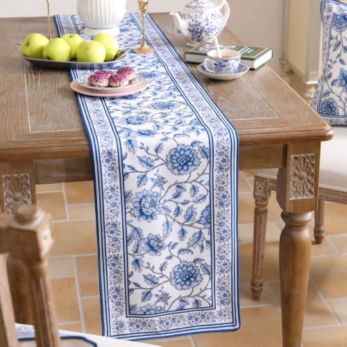 ISAENNE Designer French Linen Table Runner,71"x12"-BlueWilow - Image 4