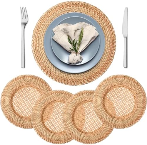 4 Pack Woven Round Rattan Chargers 13 Inch, Natural by Unknown