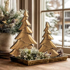 RM ROOMERS Christmas Tree Figurines Wooden, Set of 2 Gold Christmas Tree - Image 4