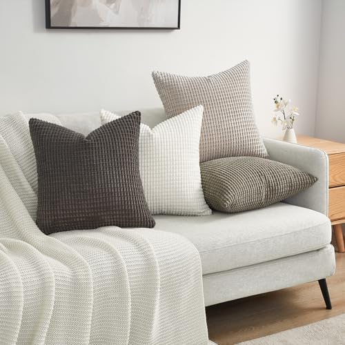 Topfinel Neutral Grey Pillow Covers Set of 4,Boho Sofa Throw Pillows Covers for Couch-Multi Combo 20" x 20" Set of 4-Corduroy Textured Fun Holiday Home Decor Euro Shams - Image 2