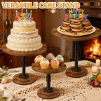 Cake Stand Set of 3, Rustic Industrial Wood Round Cupcake Stands - Image 5
