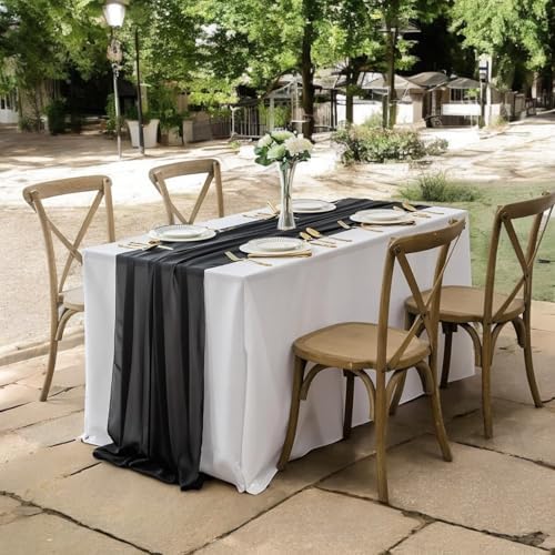 MDS Pack of 10 | Black |14ft Chiffon Table Runner 29x170 Inches Long Romantic Rustic Sheer Gauze Runner for Wedding Bridal Shower Birthday Banquets Engagement Spring Easter Boho Decorations - Image 6