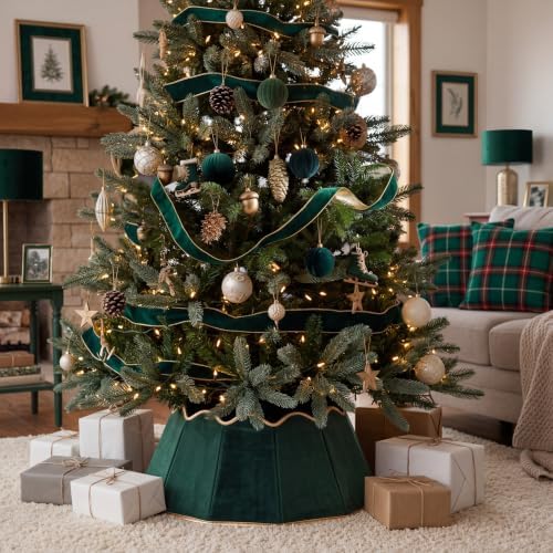 Hungdao Velvet Foldable Christmas Tree Collar, Green Tree Skirt, 28'' - Image 5