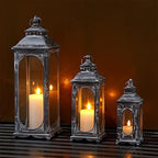 TRIROCKS Set of 3 Vintage Candle Lanterns 10/14/19.5''H Decorative Outdoor Lantern Metal Candle Holder with Tempered Glass for Home Living Room Garden Yard Parties Event Indoors Outdoors (Cement Grey) - Image 2