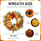 24" Artificial Harvest Fall Wreaths for Front Door with Peony & Pumpkins - Image 3