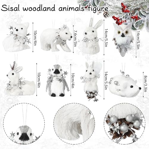 Vercraft 8 Pack White Sisal Woodland Animals Christmas Ornaments Winter - Image 2