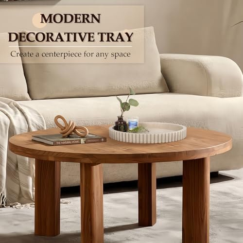 Oval Tray for Coffee Table Decor, 13" Resin Coffee Table Tray, Beige Resin - Image 2