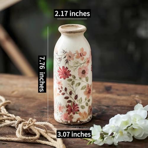 Vintage Flora Ceramic Vase Set, Retro Rustic Cute Vase Gift, Art Decorative Vase for Your Home, Kitchen, Bedroom, Office, Living Room, Bathroom, & Shelf Centerpiece Table Decorations - Image 4