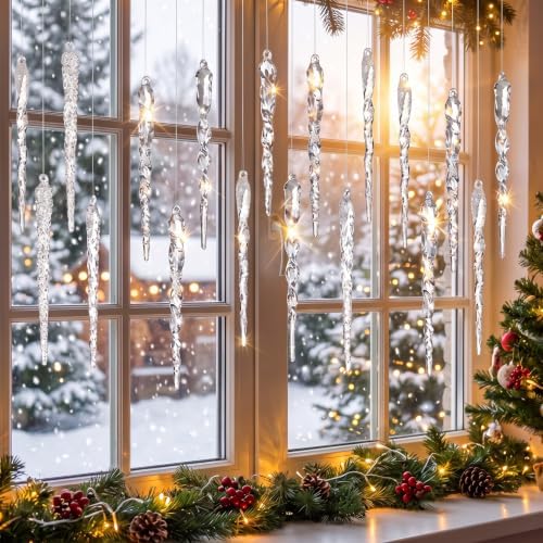 Seematn 18 Pcs Clear Christmas Glass Ornaments Twist Icicle Drop Ornaments - Image 3