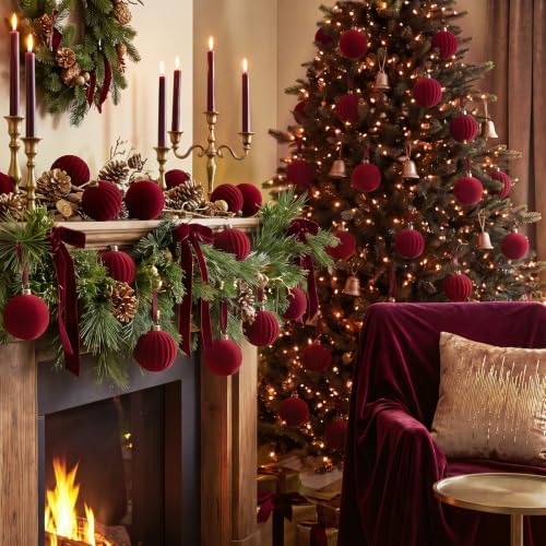 Pinkunn 24 Pcs Velvet Burgundy Christmas Ball Ornaments 2.36 Inch - Image 5