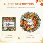Fall Wreaths for Front Door 24" Welcome Pumpkin Harvest Autumn Wreath - Image 3