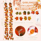 VIHOSE 2 Pack Fall Maple Leaves Thanksgiving Garland 11.5ft, Orange Green - Image 3