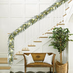 YoleShy 2 PCS 6FT Real Touch Norfolk Pine Garland Flocked Christmas Garland with Lights Pinecone and White Snow Battery Operated Prelit Garland Christmas Decorations for Mantle Fireplace Xmas Decor - Image 5