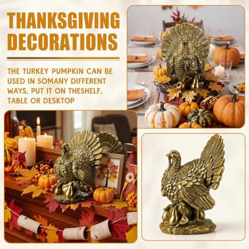 11.8 Inch Gold Turkey for Fall Thanksgiving, Vintage Resin Turkey Figurine - Image 5