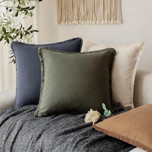 Foindtower Decorative Linen Fringe Throw Pillow Covers 20×20 Dark Green - Image 5
