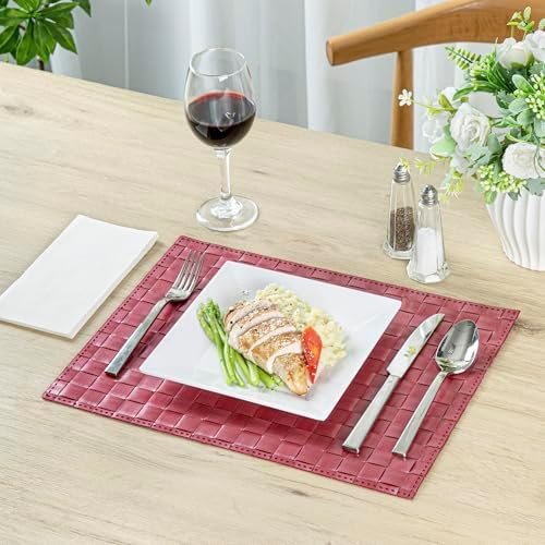 Restaurantware Rectangle Red Woven Placemat, 16 x 12 in, 6 Pack - Image 3
