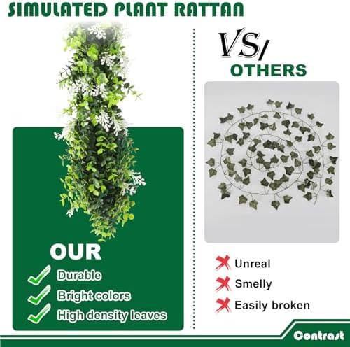 Fake Hanging Plants 23Pc-20 Artificial Ivy Vines, UV Resistant Greenery Ivy Leaves Garland with Flowers for Wedding Outdoor Decoration Home Indoor Wall Décor - Image 5