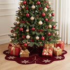 Hollowfly Burgundy Velvet Christmas Tree Skirt with Sequin Snowflake 48'' - Image 4