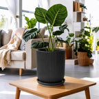 Deep Dream 8 Inch Ceramic Pots for Plants, Heavy Plant Pot for Indoor Outdoor Plants, Large Plant Pot with Drainage Hole and Saucer, Modern Tall Flower Pot, Gifts for Plant Lovers, Black - Image 5