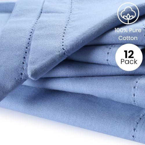 Hemstitch Cloth Dinner Napkins Cotton Set of 12 - Soft Durable Washable - Ideal for Farmhouse Parties Wedding Christmas Easter - Perfect Everyday Use Table Cloth Napkins 18x18 Light Blue - Image 2