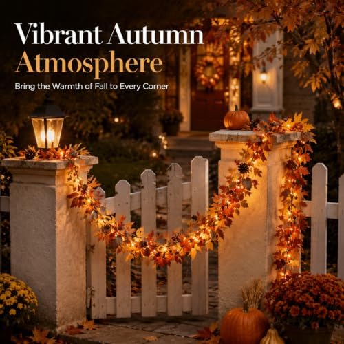 Solar Fall Garland with Lights, Maple Leaf Outdoor Indoor (10ft-BAT, 3PC) - Image 6