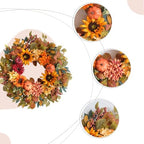 24 Inch Sunflower Pumpkin Fall Wreath for Front Door - Artificial Grapevine Harvest Decor with Dahlias & Hydrangeas, Thanksgiving Autumn Wreaths Indoor Outdoor, Farmhouse - Image 2