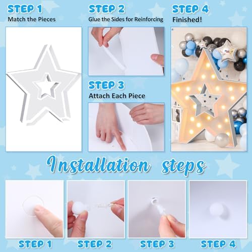 Maxcheck 4FT Marquee Large Light up Decoration, Balloon Frame with Bulb Light String Foam Marquee Signs for Valentine's Eid Birthday Engagement Baby Shower Party Decorations(Star) - Image 3