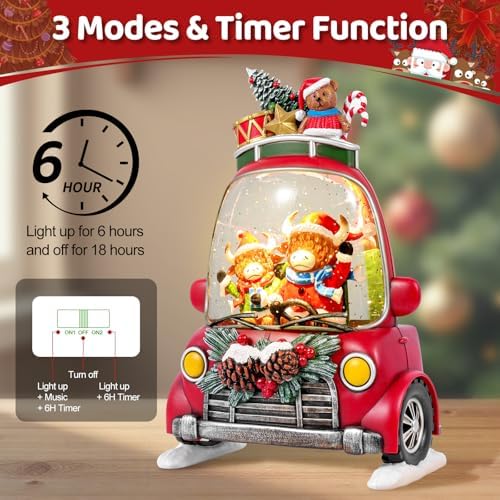Christmas Snow Globe Lantern with 8 Holiday Music, Christmas Water Snow Globe USB/Battery Powered 6H Timer, Glitter Snowfall Two Bison Scene for Family Friends (Two Bison) - Image 3