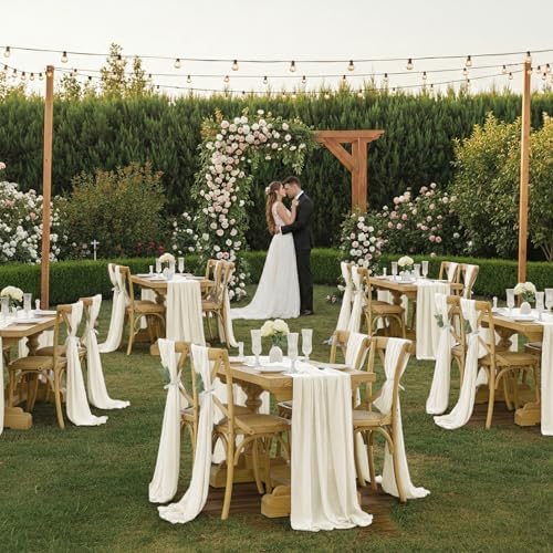 MDS Pack of 25 | Ivory | 10ft Chiffon Table Runner 29x120 Inches Long Romantic Rustic Sheer Gauze Runner for Wedding Bridal Shower Birthday Banquets Engagement Spring Easter Boho Decorations - Image 2