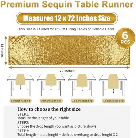 Sequin Table Runner, Gold, 12 x 72 Inch, 6 Pack - Image 4