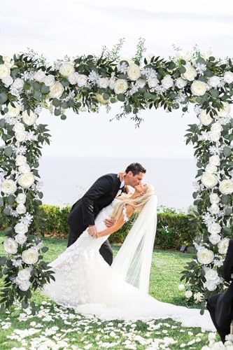2 Pack Artificial Peony Flower Garland - 6ft Silk Peony Eucalyptus Garland Flower Vine Blue and White Peony Silk Roses Flowers for Wedding Arch Party Table Decor (White) - Image 4