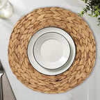 JEUIHAU Set of 8 Water Hyacinth Braided Placemat, 13 Inch Round Placemats Rattan Placemats, Natural Wicker Seagrass Rattan Placemats for Dining Table, Decoration - Image 7