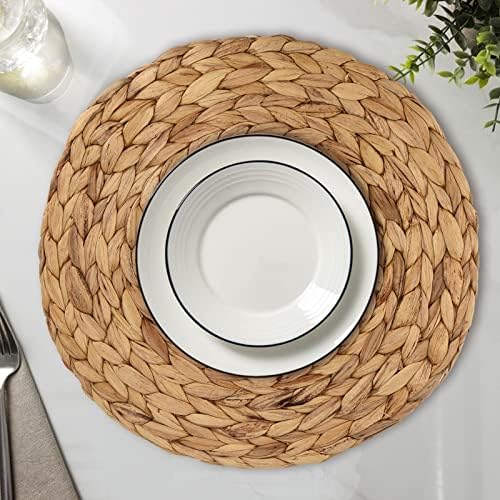 JEUIHAU Set of 8 Water Hyacinth Braided Placemat, 13 Inch Round Placemats Rattan Placemats, Natural Wicker Seagrass Rattan Placemats for Dining Table, Decoration - Image 7