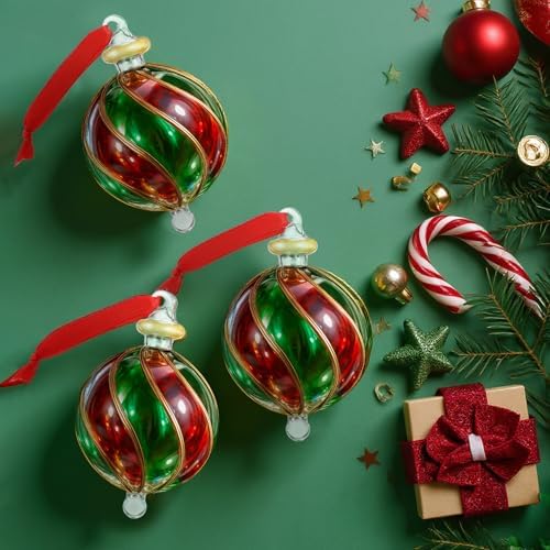 6 Pcs Blown Glass Christmas Ball Ornament Red Green Christmas Tree Decor - Image 5