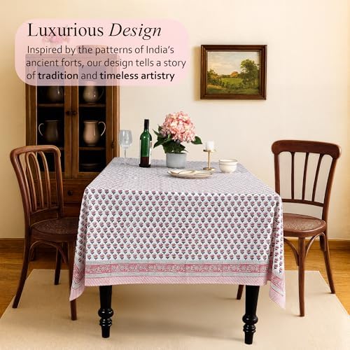 CPC Tablecloth 100% Cotton 60x60 Inch Indian Block Print Square Table Cover, Table Cloth for Weddings, Spring/Summer, Barbeque - Pink Sapphire - Image 2