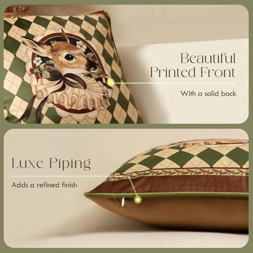 Vintage Christmas Pillow Cover 18x18, Checkered Deer - Image 4