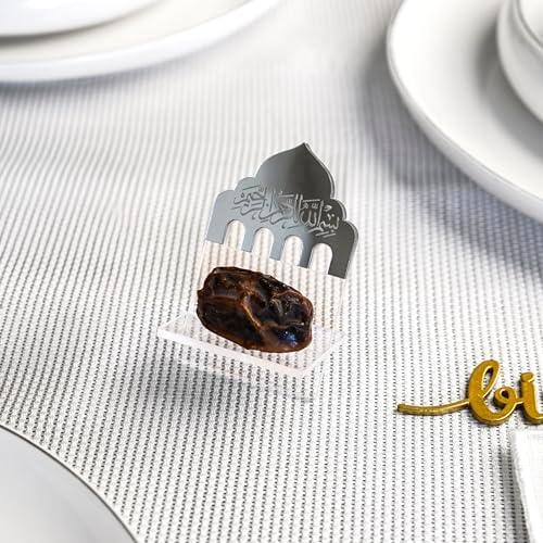 Ramadan Date Holder, Bismillah Islamic Calligraphy, Iftar Party, Ramadan Table Decoration, Eid Mubarak Gift (6 Pcs, Dome Design, Silver) by iwaconcept