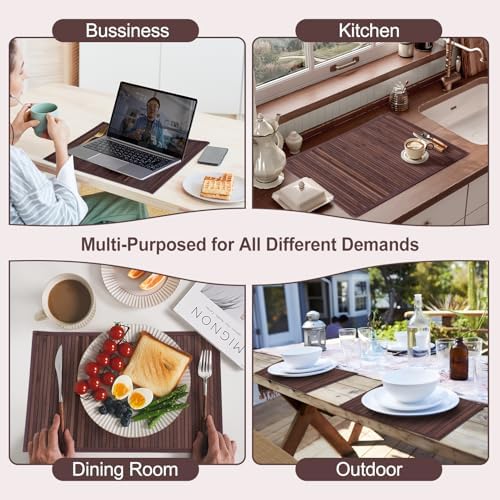 Bamboo Placemats Set of 8 with Fabric Border, Table Mats, Walnut - Image 7