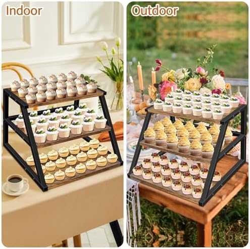 Cupcake Stand, 3 Tier Large Cupcake Stand for 50 Cupcakes Rustic Cupcake Display Stand Square Wood Dessert Table Display Set Cupcake Tower Tiered Tray Stand for Wedding Birthday Graduation Baby Shower - Image 5