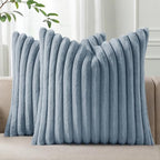 Pallene Faux Fur Decorative Throw Pillow Covers 22x22 Set of 2, Blue Grey by PALLENE