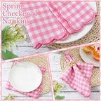 SmoothNovelty 24 Pack Buffalo Plaid Cloth Napkins 18x18 Inch Checkered Cloth Napkins Scalloped Soft Cotton Table Mat Washable Reusable for Dinner Wedding Holiday Birthday Parties (Classic,Pink) - Image 3