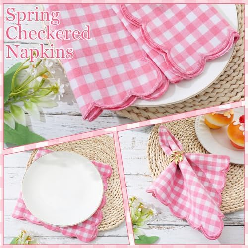 SmoothNovelty 24 Pack Buffalo Plaid Cloth Napkins 18x18 Inch Checkered Cloth Napkins Scalloped Soft Cotton Table Mat Washable Reusable for Dinner Wedding Holiday Birthday Parties (Classic,Pink) - Image 3