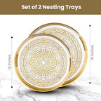 HOME ARCHIVE Round Serving Tray with with Handles Antique Look & Stylish Design Decorative Trays for Kitchen Round Ottoman Tray for Dinning Living Room & Home Decor Pack of 2 (Gold) - Image 2