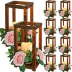 Hushee 30 Pcs Wooden Wedding Lantern Centerpiece, Pink Rose, Brown by Hushee