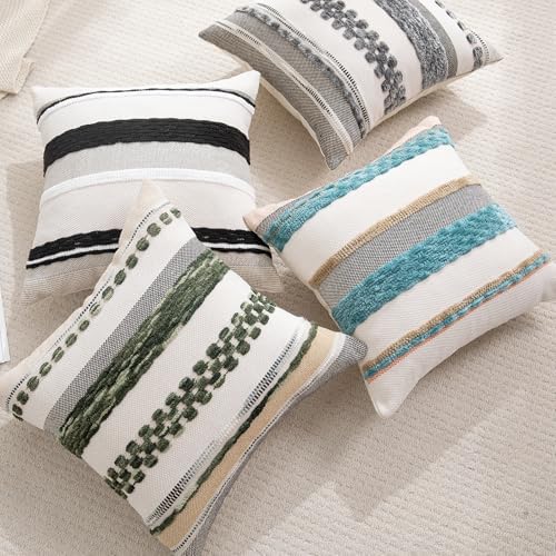 Boho Pillow Covers 18x18 Set of 2 for Couch-Modern Farmhouse Sofa Decorative Throw Pillow Covers Textured Chenille Cushion Covers Outdoor Netural Bohemian Pillow Cases Square - Image 5