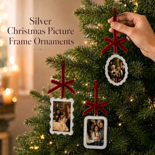 Fumete 9 Pcs Silver Christmas Picture Frame Ornaments 2.5 x 3.5 Inch - Image 5