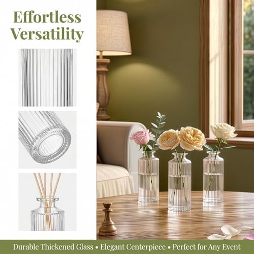 Nicunom 24 Pcs Glass Bud Vases Set, Small Vintage Ribbed Bud Vase in Bulk Decorative Vases Clear Mini Flower Vase for Centerpiece, Table Decorations, Wedding Reception, Home Decor, and Events - Image 3
