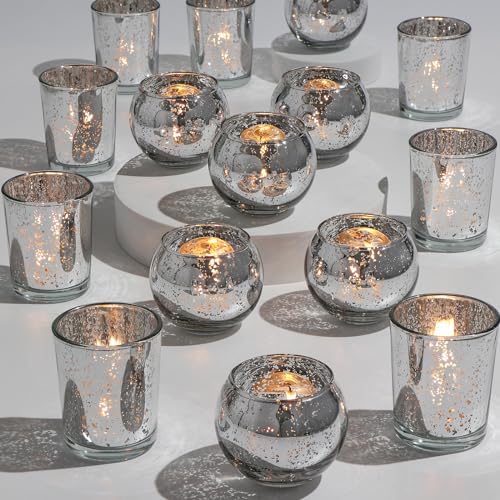 DEVI 48PCS Assorted Votive Candle Holders, Mercury Glass Candle Holder for Party,Wedding Centerpieces for Tables,Birthday Table Decor by DEVI